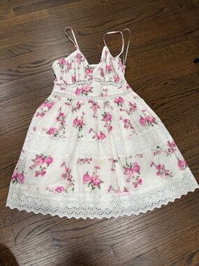 Women’s White Dress with Pink Floral Eyelet Details from mixology